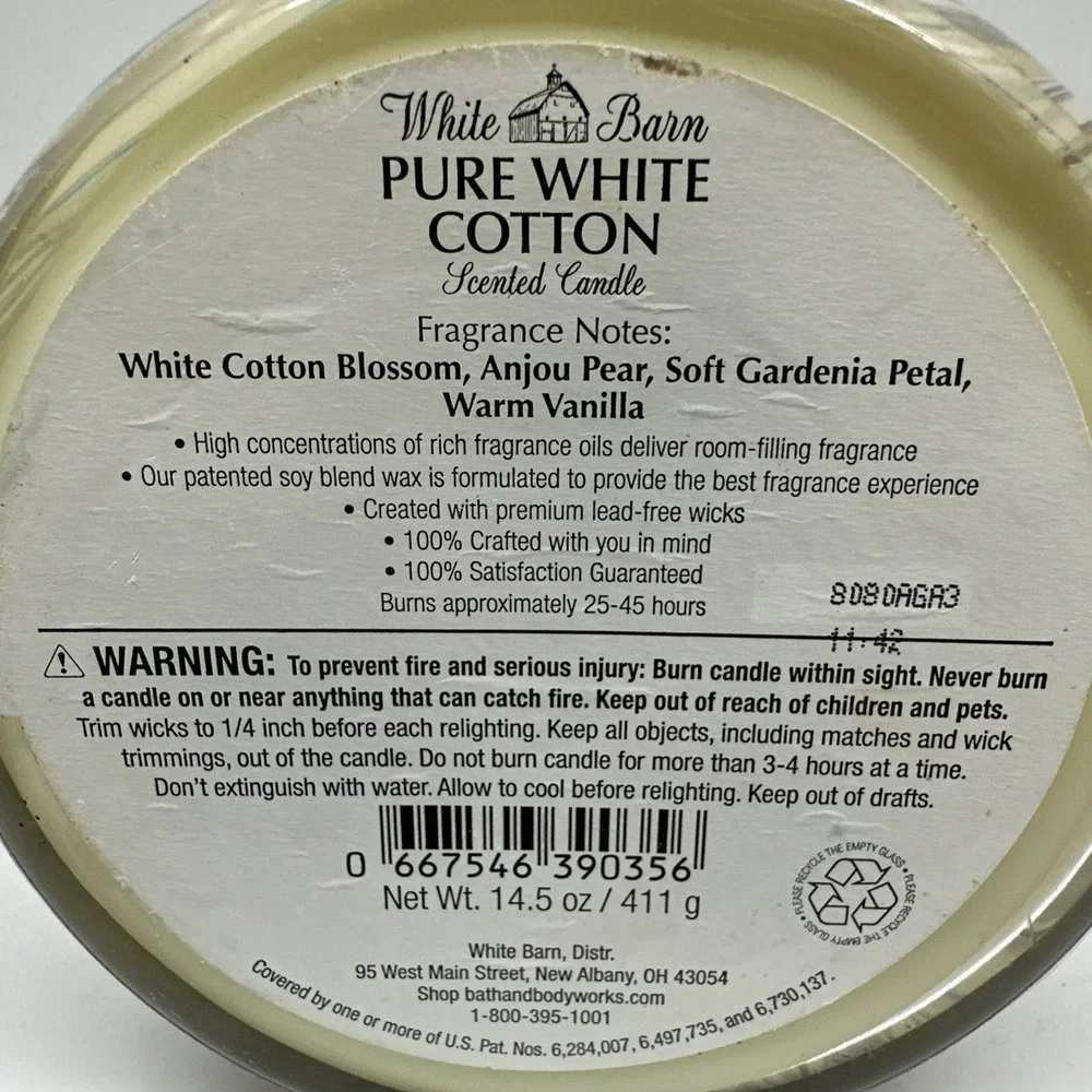 White Barn PURE WHITE COTTON 3 Wick Scented Candle 14.5oz Bath & Body Works USED - Picture 3 of 6